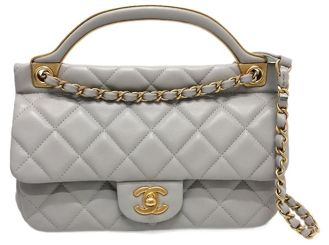 Bolsa de ombro de couro cinza Chanel Marrom