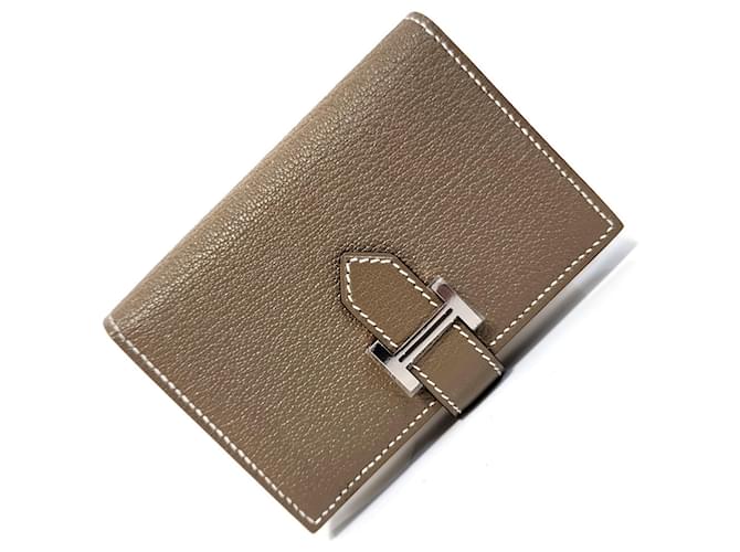 Hermès Porte-cartes de visite Hermes Bearn en gris Etoupe Diamant Taupe  ref.1469438