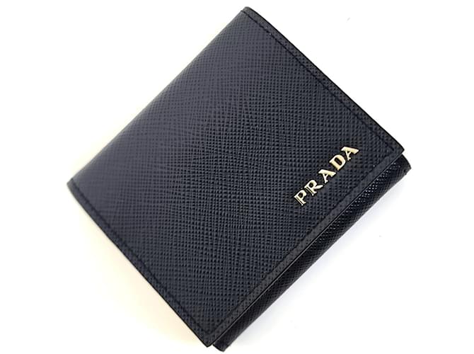 Prada Navy Saffiano Leder Münzgeldbörse Marineblau  ref.1469439