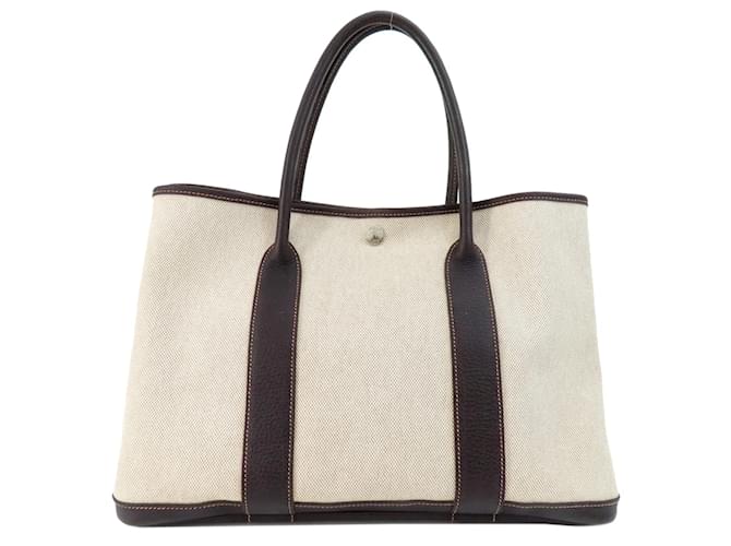 Hermès Sac fourre-tout naturel Hermes Garden PM Tissu Marron  ref.1469522