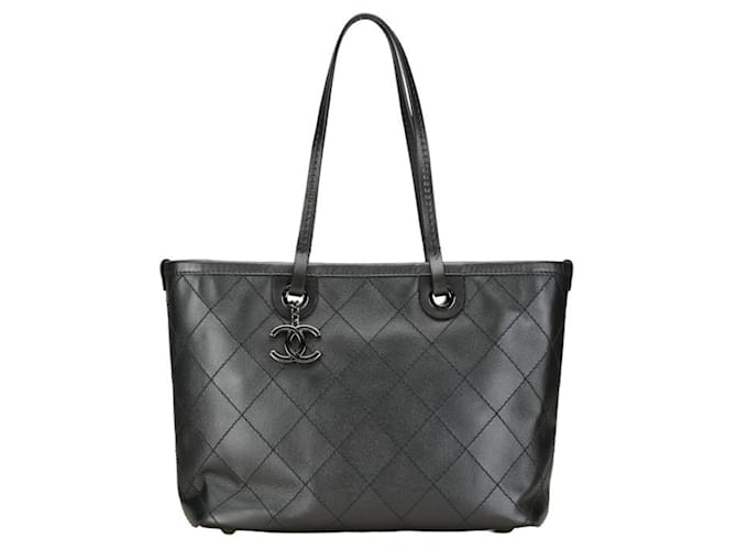 Chanel Wild Stitch Coco Mark On The Road Tote Bag Black Leather  ref.1469649