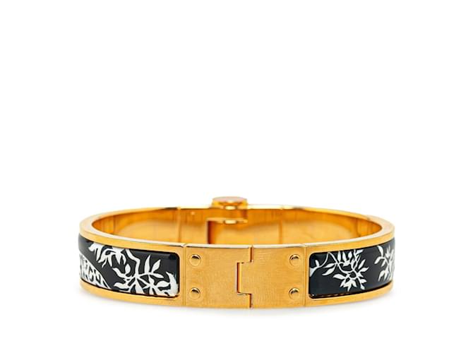 Hermès Bracelet animal en émail Cloisonné PM Hermes Charnier Plaqué or Noir Doré  ref.1469671