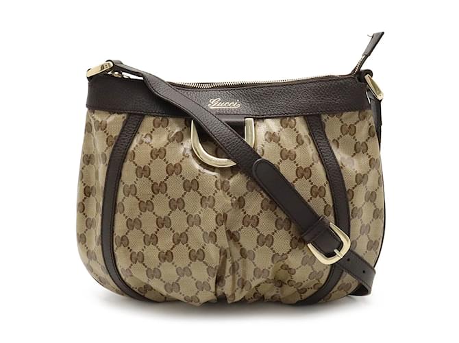 Borsa a Spalla Gucci Abby GG Crystal Beige Marrone scuro Pelle Tela  ref.1469702