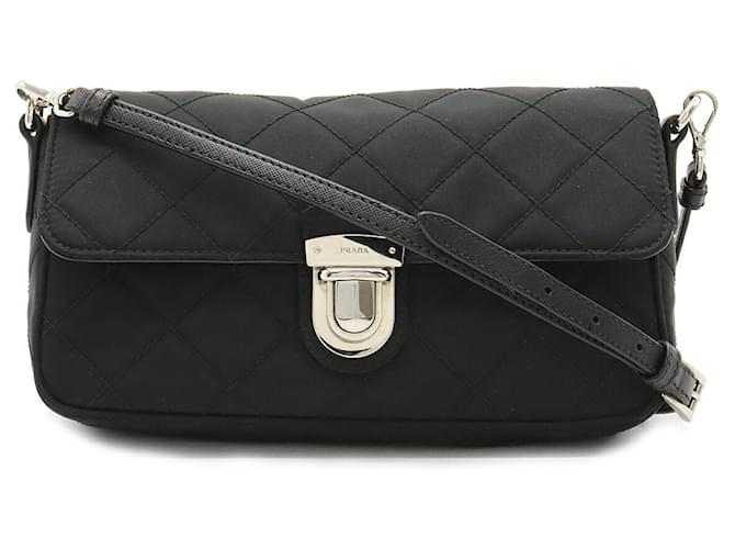 Sac à bandoulière en cuir et nylon matelassé Prada Noir  ref.1469709