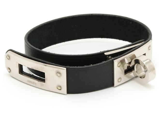 Bracciale charm Kelly di Hermès Nero Argento Pelle Metallo  ref.1469711