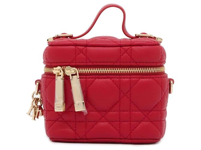 Sac à épaule micro Cannage Vanity Christian Dior Cuir Rouge  ref.1469824