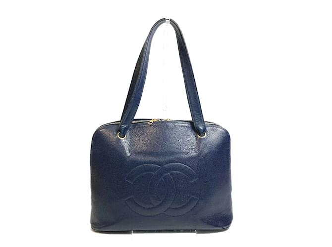 Sac à épaule en cuir bleu marine Chanel  ref.1469835