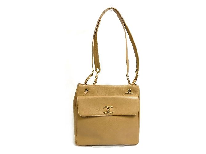 Bolsa de ombro de couro bege Chanel