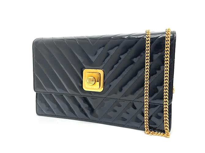 Bolsa de Ombro Chanel V-Stitch Chevron Preto  ref.1469851