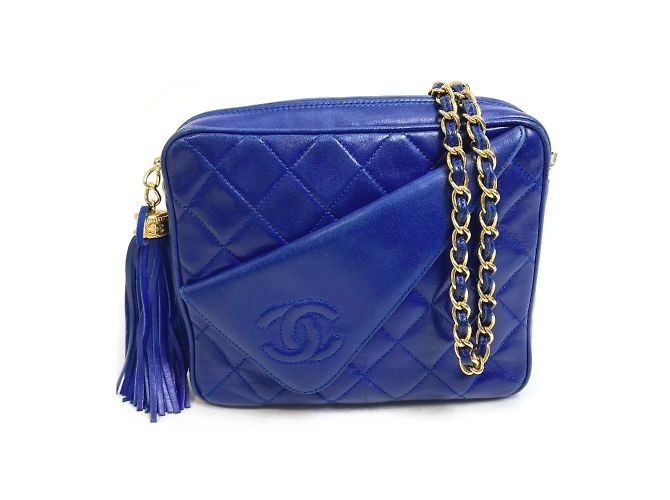Borsa a spalla in pelle blu Chanel