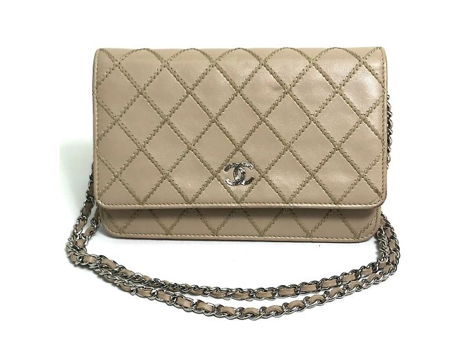Cartera larga de cuero beige Chanel