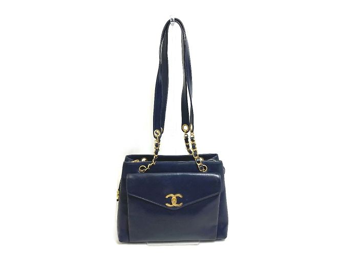 Borsa a spalla in pelle blu navy Chanel