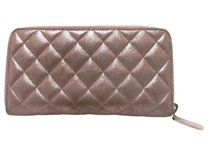 Chanel A80003 CC Marca Cierre Alrededor Cartera Larga Rosa