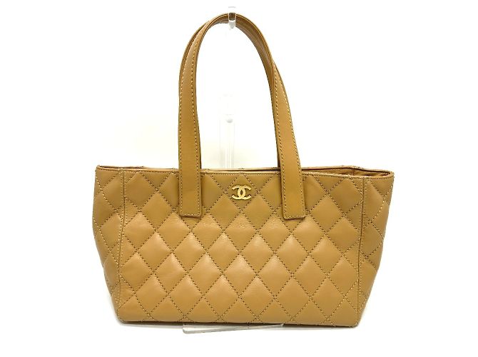 Chanel Beiger Leder Tote Bag mit Pouch