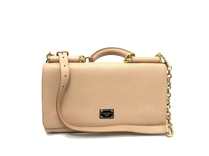 Borsa a spalla in pelle beige Dolce & Gabbana