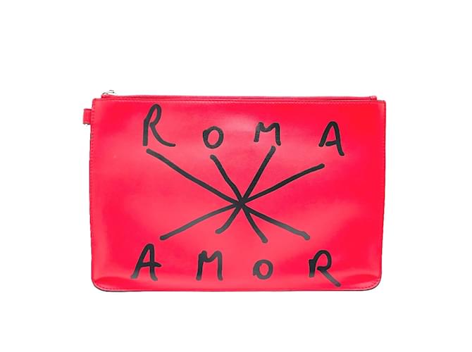 Clutch in pelle rossa Fendi Rosso  ref.1470487