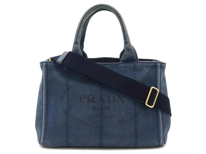 Prada Canapa Tote Tasche Marineblau Leinwand  ref.1470859