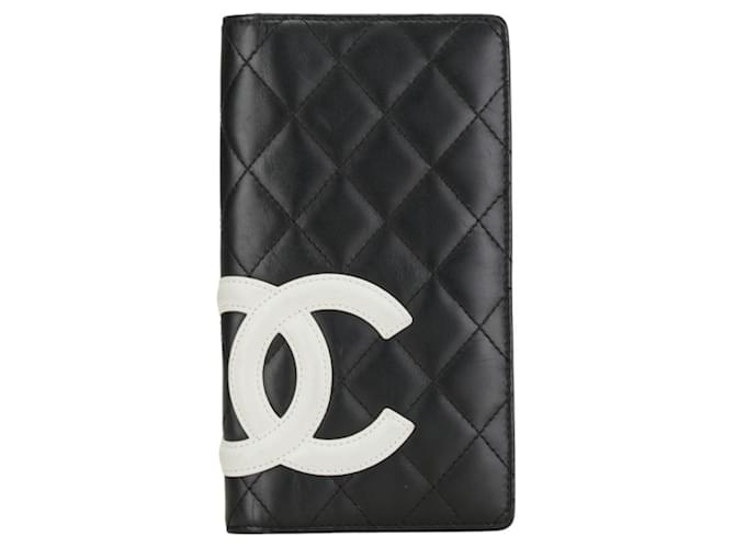 Portefeuille long Chanel Matelassé Cambon Cuir Noir Blanc  ref.1471207