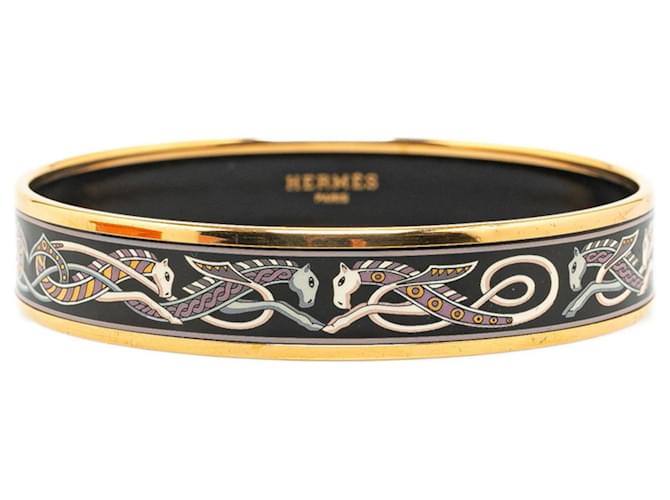 Hermès Bracelet en émail MM Cloisonné Hermes Noir Doré  ref.1471208