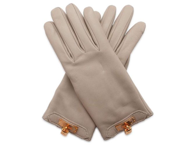 Hermès Luvas de couro com charme de corrente Hermes Kelly Marrom