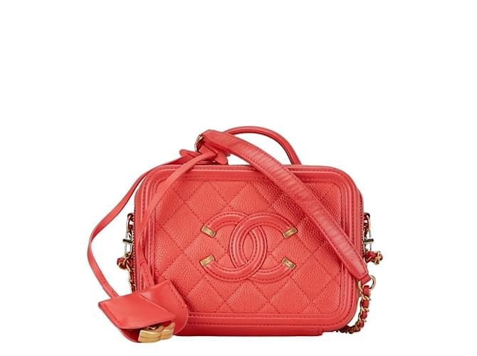 Borsa a spalla con catena figurativa Chanel Coco Mark CC Nero Rosso Pelle  ref.1471315