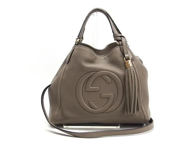 Bolsa Gucci Soho Interlocking G Bege Cinza Couro  ref.1471453