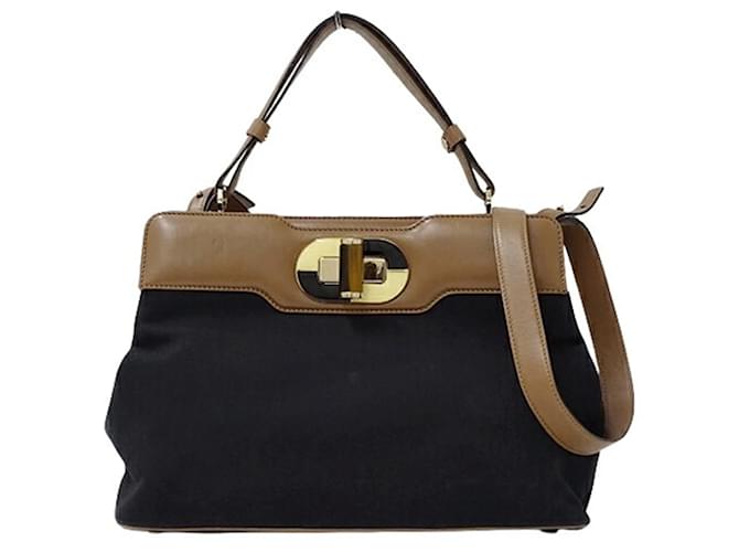 Bulgari Borsa Bvlgari Isabella Rossellini Marrone Nero Pelle Tela  ref.1471690