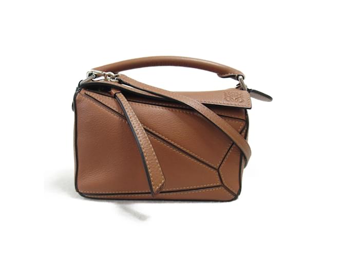 Sac à épaule Mini Puzzle Loewe Cuir Marron  ref.1472028