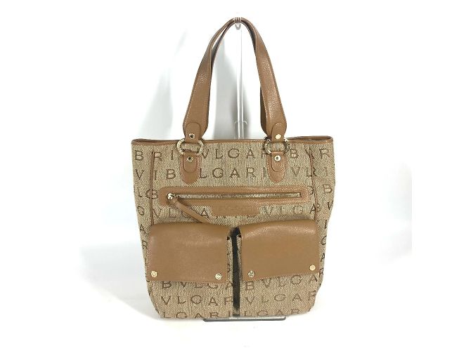Bulgari Bolsa tote de couro bege Bvlgari