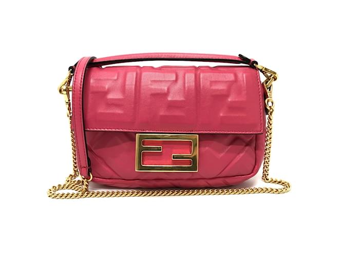 Fendi 8BS017 FF Chain Shoulder Bag Pink Leather  ref.1472356