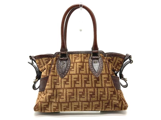 Sac à main Fendi Zucca motif FF Cuir Marron  ref.1472425