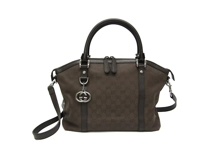 Bolsa de mão em canvas GG Gucci Castanho escuro Couro Lona  ref.1472537