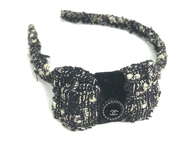 Timeless Fascia per capelli in tweed nero Chanel