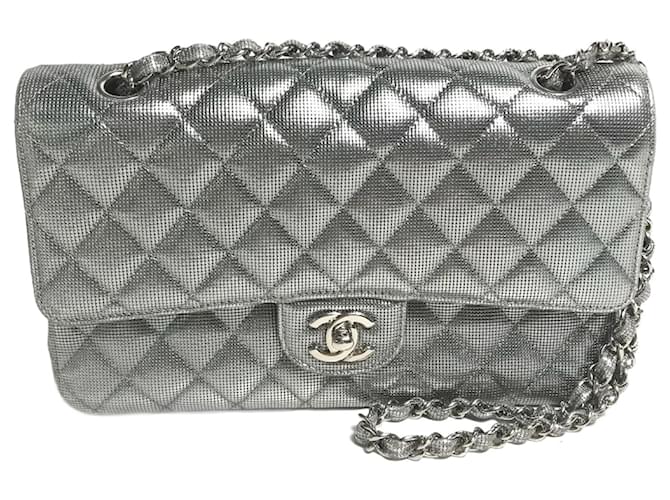 Sac à épaule à double chaîne Chanel CC Mark Cuir Argenté  ref.1472637