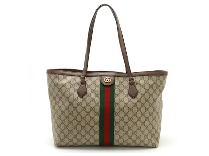 GUCCI Ophidia GG Medium Tote Bag Brown White Red Beige Green Leather Plastic  ref.1472667