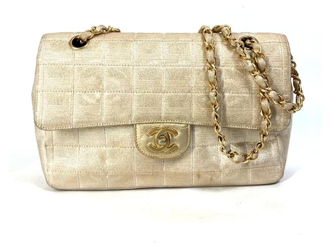 Sac à bandoulière Chanel CC Mark Double Chain Toile Beige  ref.1472689