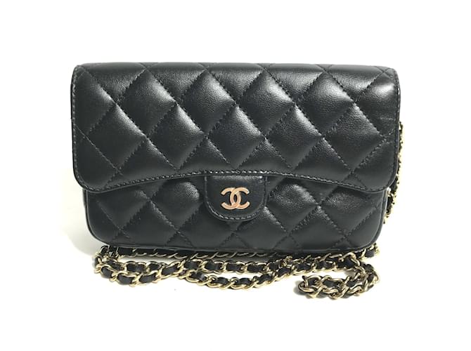 Funda de teléfono cartera Chanel AP2096 CC Mark Negro Cuero  ref.1472692