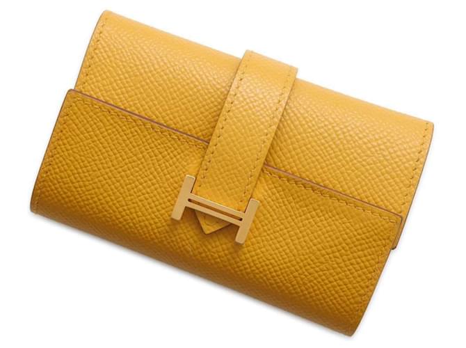 Hermès Portachiavi a 4 anelli Hermes Bearn in Giallo Ambra Pelle  ref.1472917