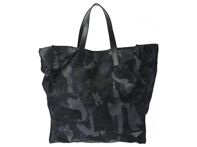 Bolsa tote de nylon preta/cinza com padrão de camuflagem para mulheres da Prada Marrom Preto  ref.1472937