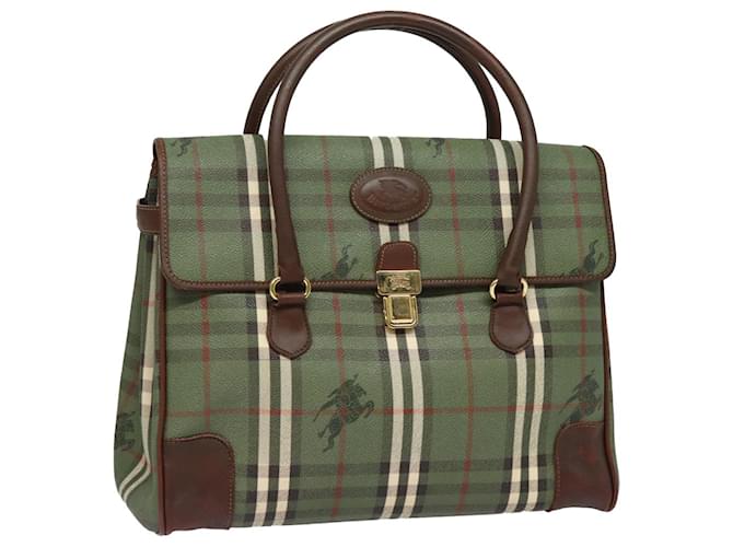 Autre Marque Sac à main Burberrys Nova Check en cuir PVC vert Auth 81321  ref.1473186