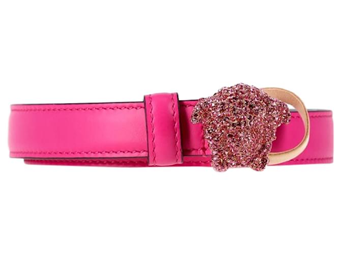 Ceinture en cuir rose ornée de cristaux La Medusa de Versace Marron  ref.1473389