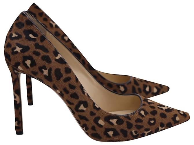 Jimmy Choo Romy 100 High Heel Leopard Print Pumps in Brown Pony Hair Wool  ref.1473392