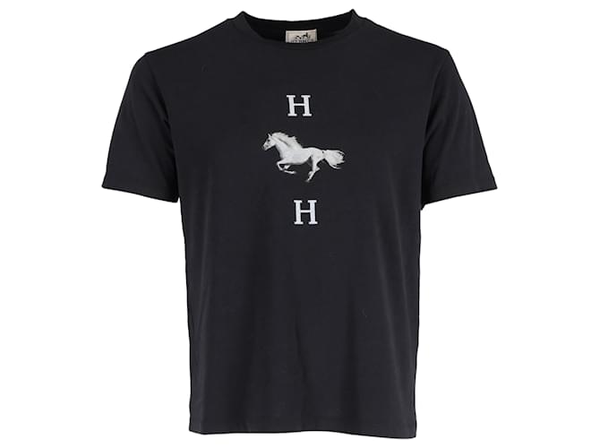 Logotipo Marca De Roupa Com Cavalo Camiseta De Algodão Preto Com
