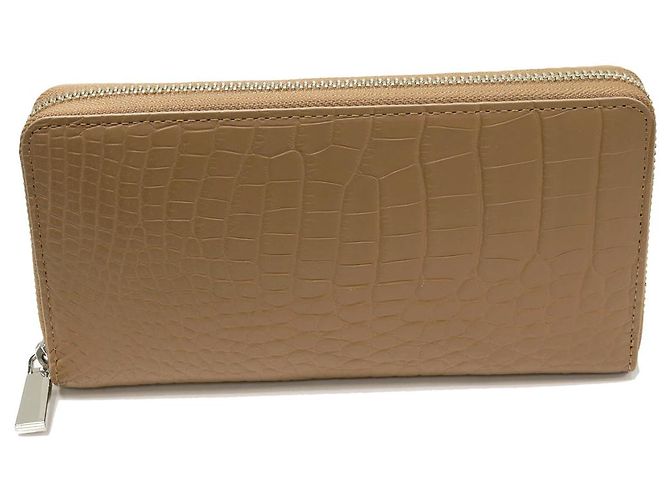 Autre Marque Matte Krokodil Lang-Zip Geldbörse mit Münzfach Braun