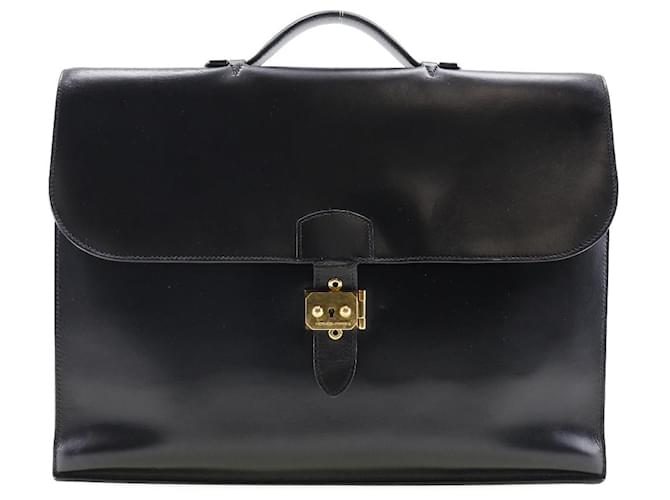 Sac Hermès Ade Peche 40 en cuir, sac de travail en très bon état Noir  ref.1474424