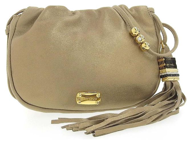 Sac à épaule en cuir à franges Jimmy Choo or Doré