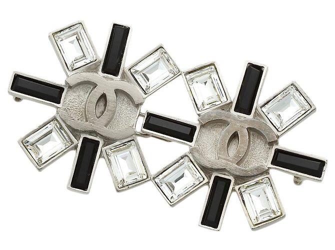 Chanel Metall Strass Brosche 05A Schwarz