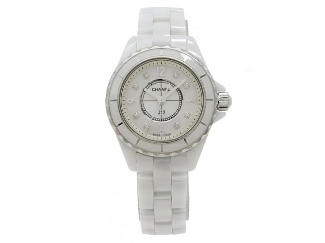 Relógio de quartzo feminino Chanel J12 em cerâmica branca com diamantes H2570 Branco  ref.1478848