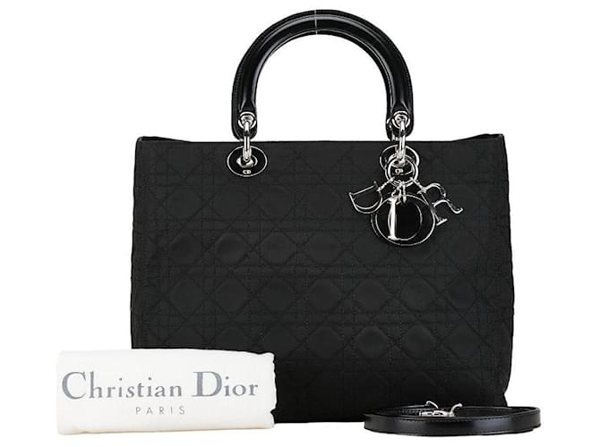 Dior Lady Dior Cannage Cotton Leather 2way Bag Black
