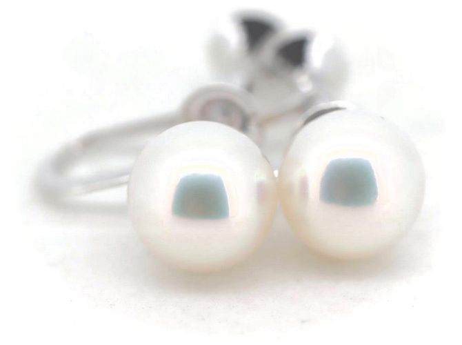 Boucles d'oreilles en perles Tasaki K14WG 7,6 mm en or blanc